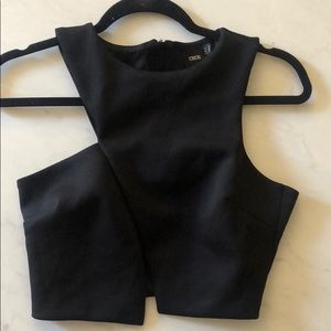 Black racer front crop top with back zipper